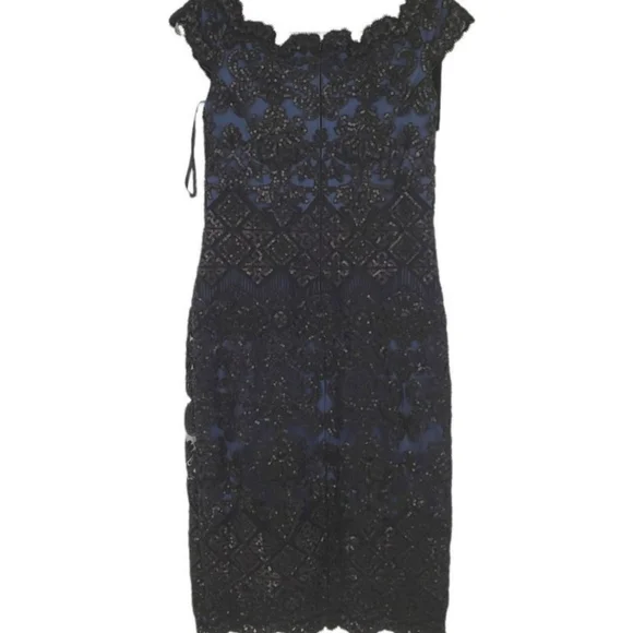Tadashi Shoji Off Shoulder Sequin Lace Cocktail Dress Black Size 6 Worn Once - Picture 2 of 6